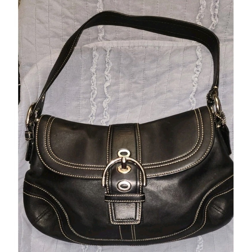 Coach Vintage Soho Black Leather Shoulder Bag Baugette Stitching Y2K F10910 Grea